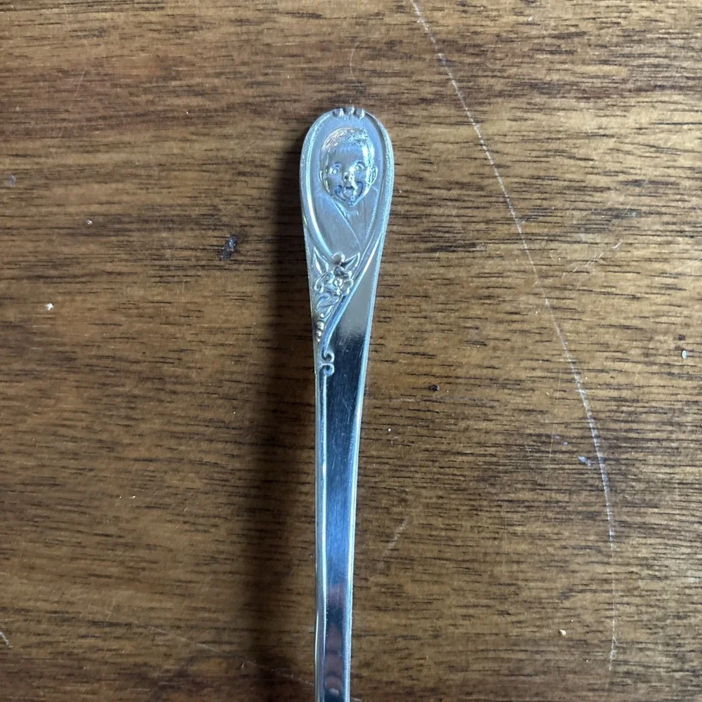 Vintage GERBER Baby Spoon Winthrop Silver Plate Long Handled Baby Face Spoon New